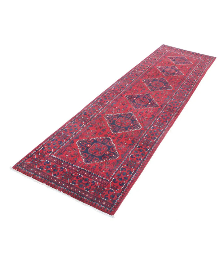 Red Afghan Khamyab Runner Rug 2' 6" x 9' 0" Hand-Knotted | No. AT59109