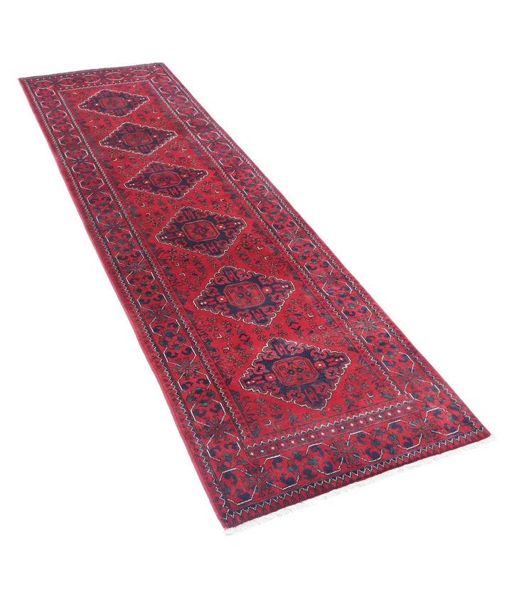 Red Afghan Khamyab Runner Rug 2' 6" x 9' 0" Hand-Knotted | No. AT59109