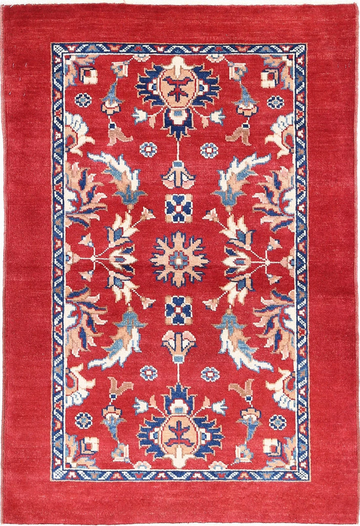 Red Afghan Ziegler Rug 3' 0" x 4' 5" Hand-Knotted | No. AT59116