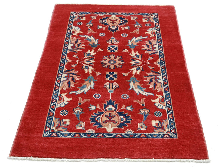 Red Afghan Ziegler Rug 3' 0" x 4' 5" Hand-Knotted | No. AT59116