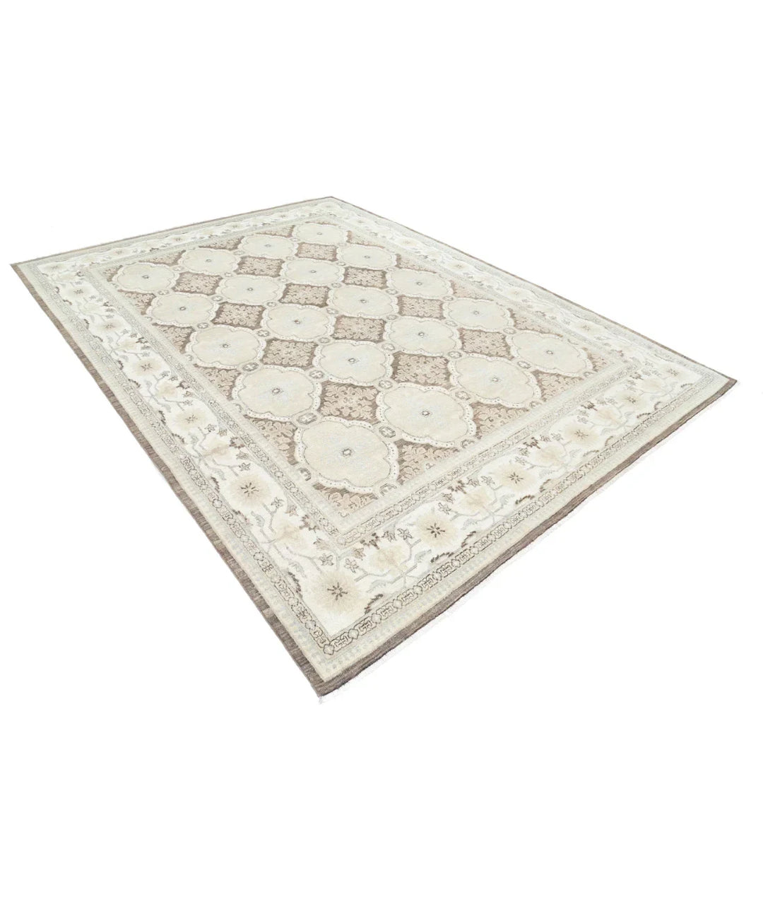 Ivory Afghan Ziegler Rug 8' 0" x 10' 9" Hand-Knotted | No. AT59282