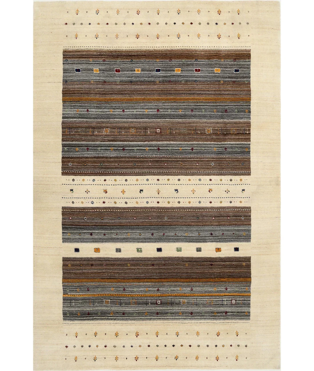 Ivory Indian Oriental Rug 6' 7" x 9' 9" Hand-Knotted | No. AT593152