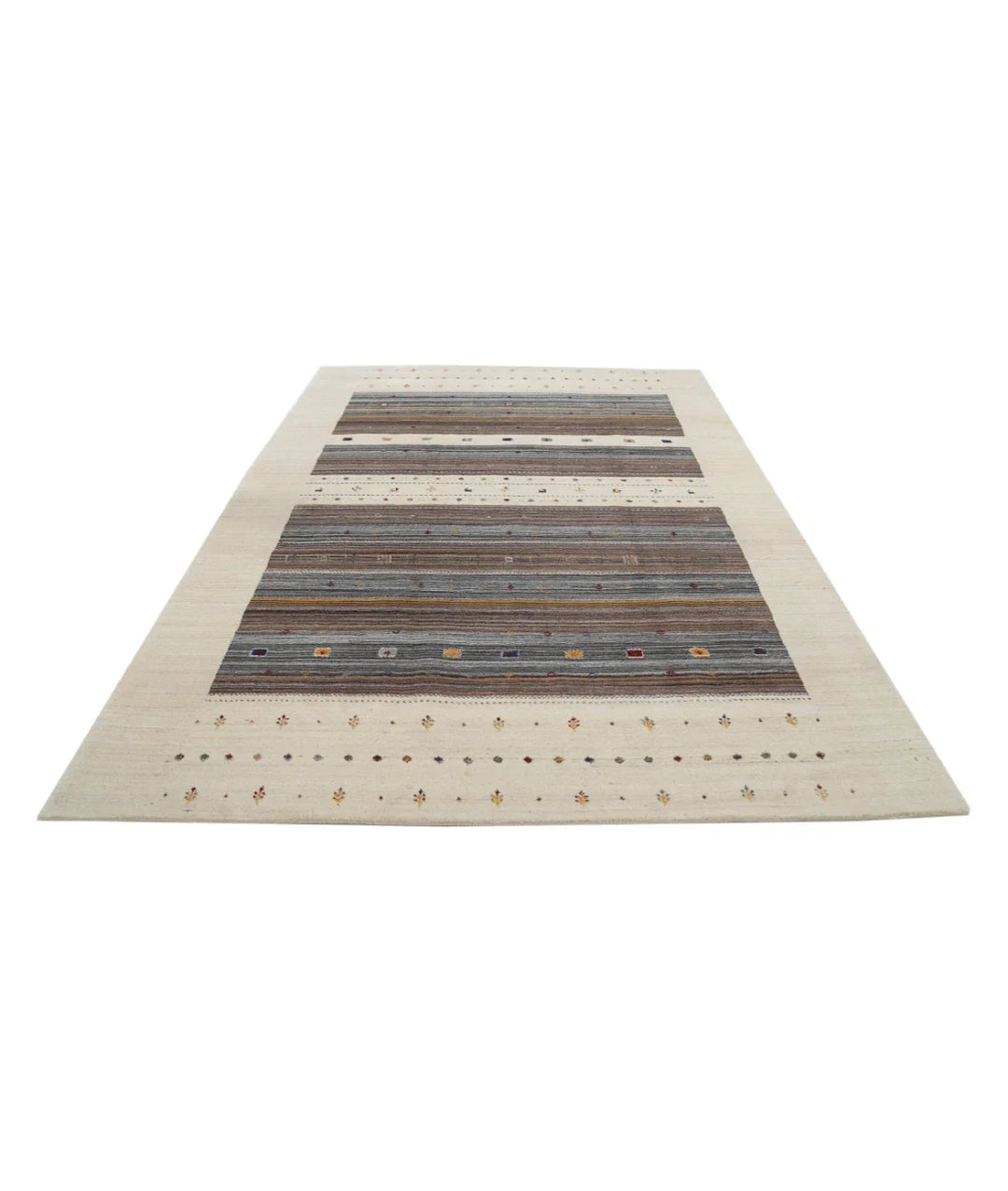 Ivory Indian Oriental Rug 6' 7" x 9' 9" Hand-Knotted | No. AT593152