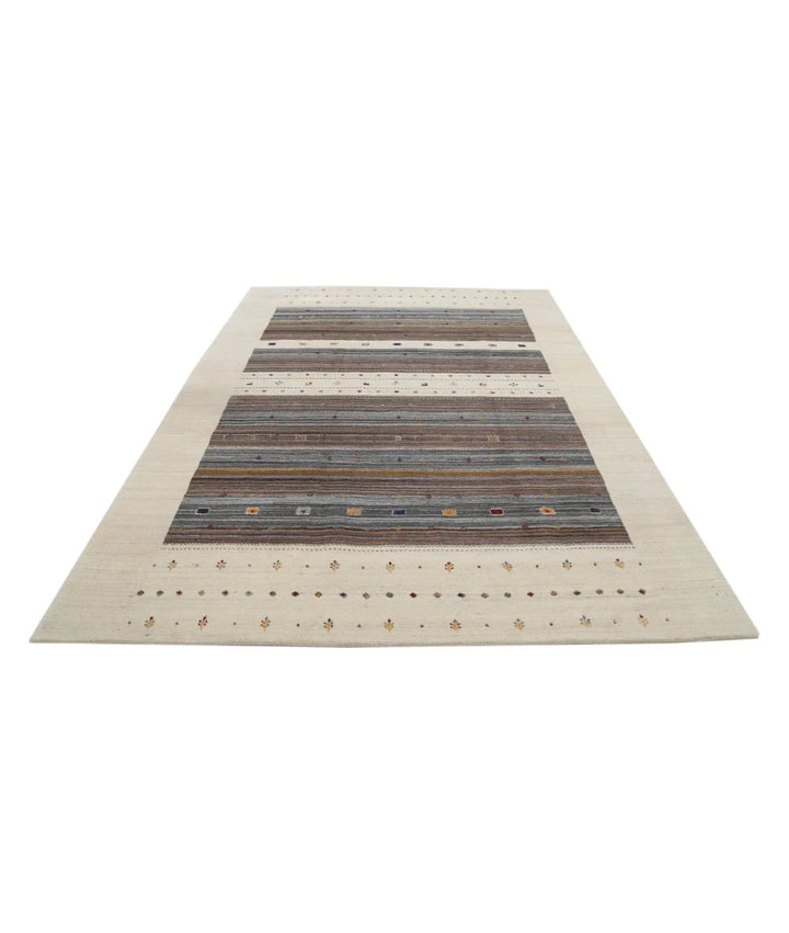 Ivory Indian Oriental Rug 6' 7" x 9' 9" Hand-Knotted | No. AT593152