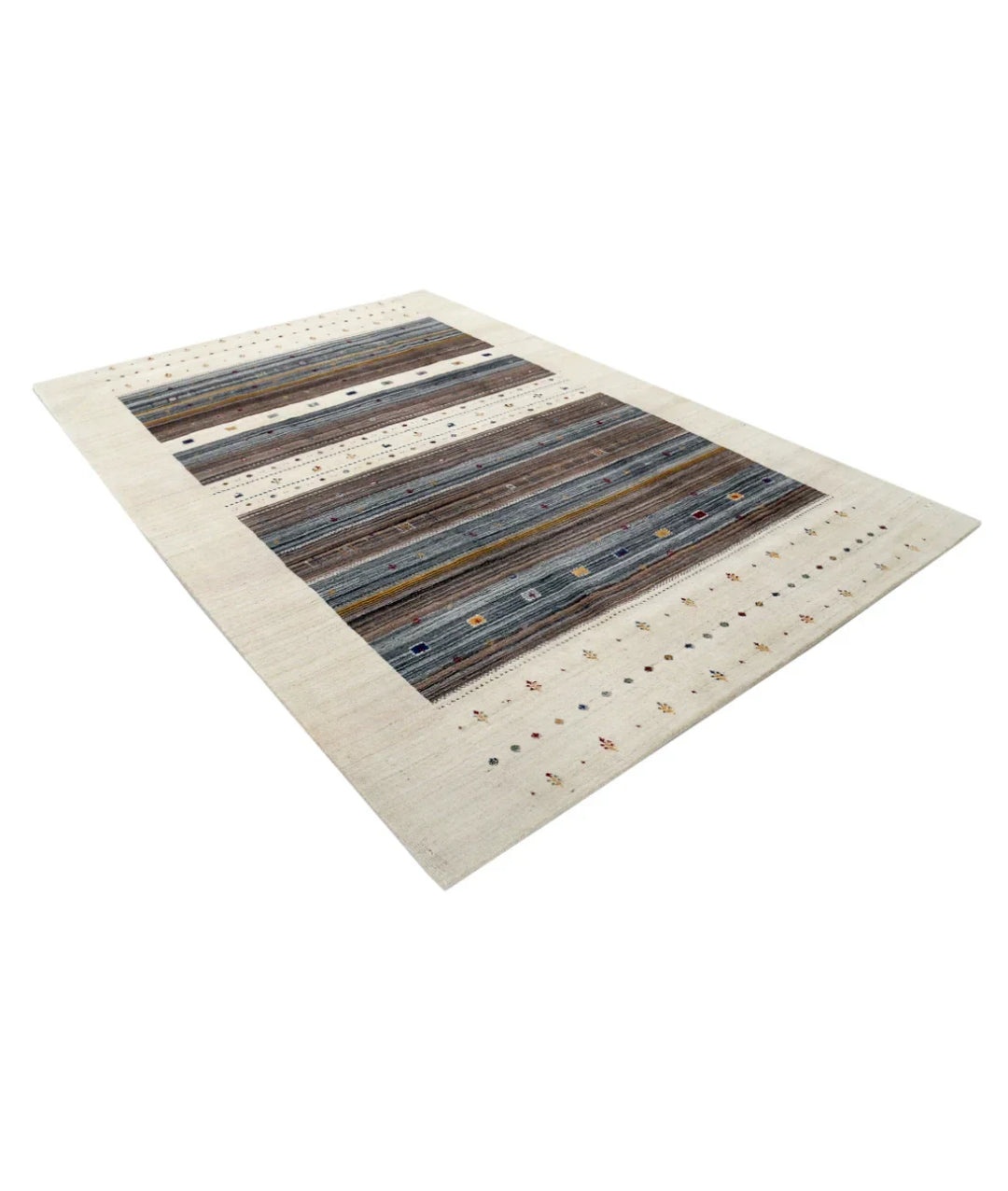 Ivory Indian Oriental Rug 6' 7" x 9' 9" Hand-Knotted | No. AT593152