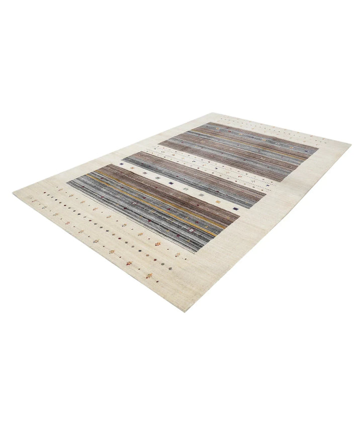 Ivory Indian Oriental Rug 6' 7" x 9' 9" Hand-Knotted | No. AT593152