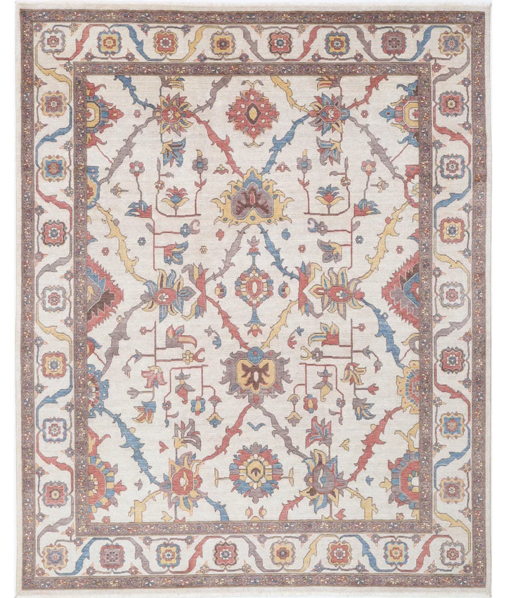 Ivory Pakistani Oriental Rug 7' 10" x 9' 11" Hand-Knotted | No. AT59364