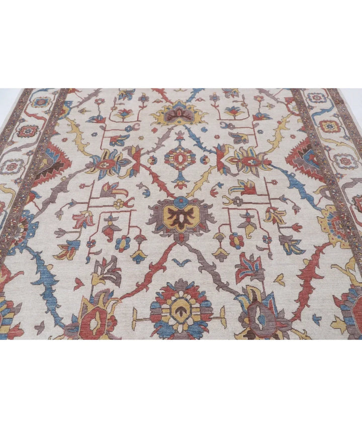 Ivory Pakistani Oriental Rug 7' 10" x 9' 11" Hand-Knotted | No. AT59364