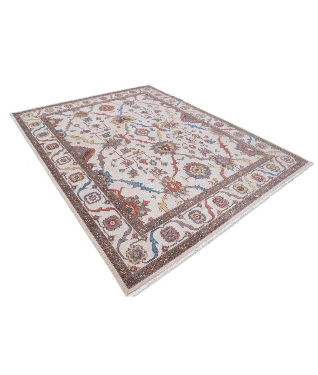 Ivory Pakistani Oriental Rug 7' 10" x 9' 11" Hand-Knotted | No. AT59364