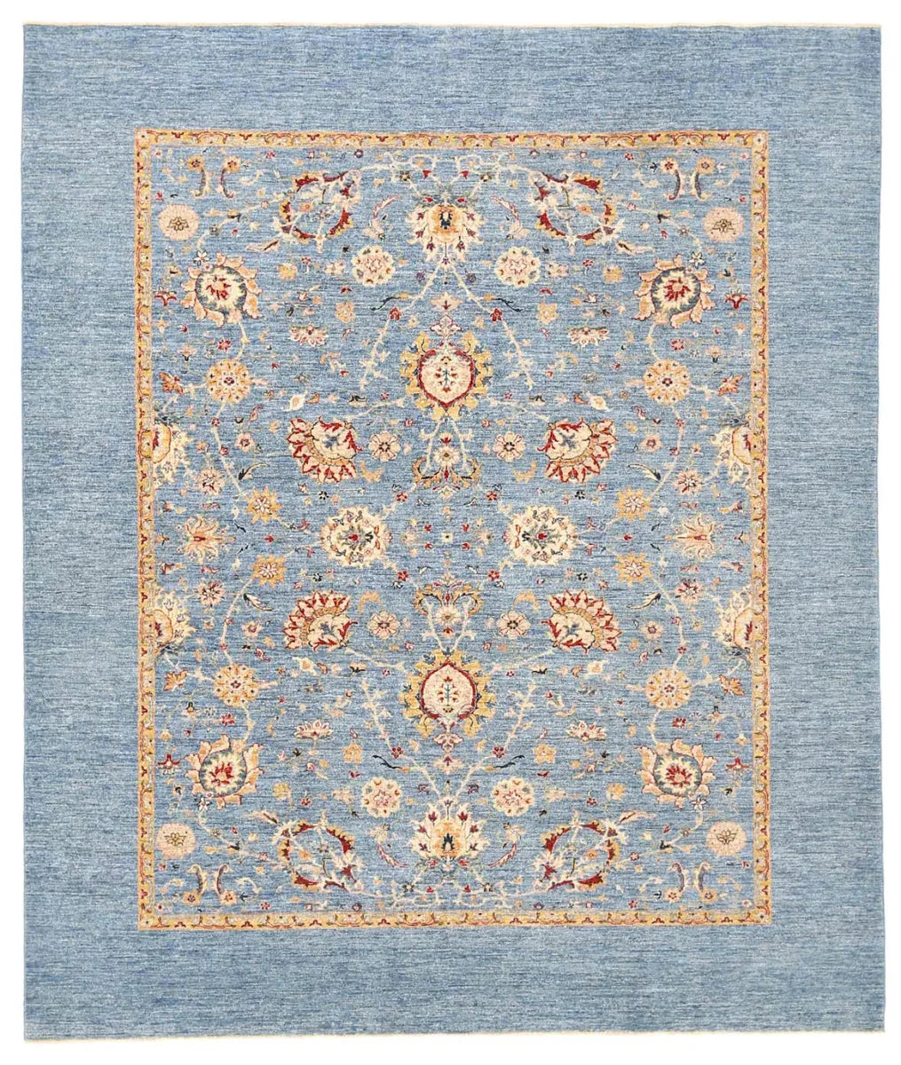 Blue Afghan Ziegler Rug 8'2" x 9'9" Hand-Knotted | No. AT59382
