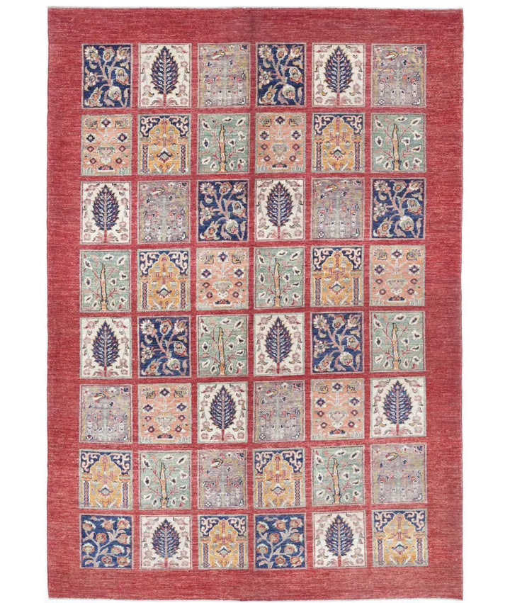Afghan Bakhtiari Rug 5' 7" x 8' 2" Hand-Knotted | No. AT59481