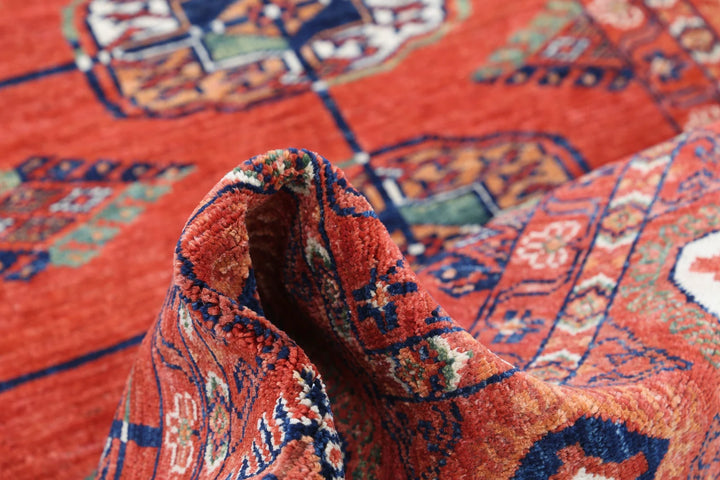 Afghan Nomadic Caucasian Humna Rug 6' 7" x 9' 7" Hand-Knotted | No. AT59605
