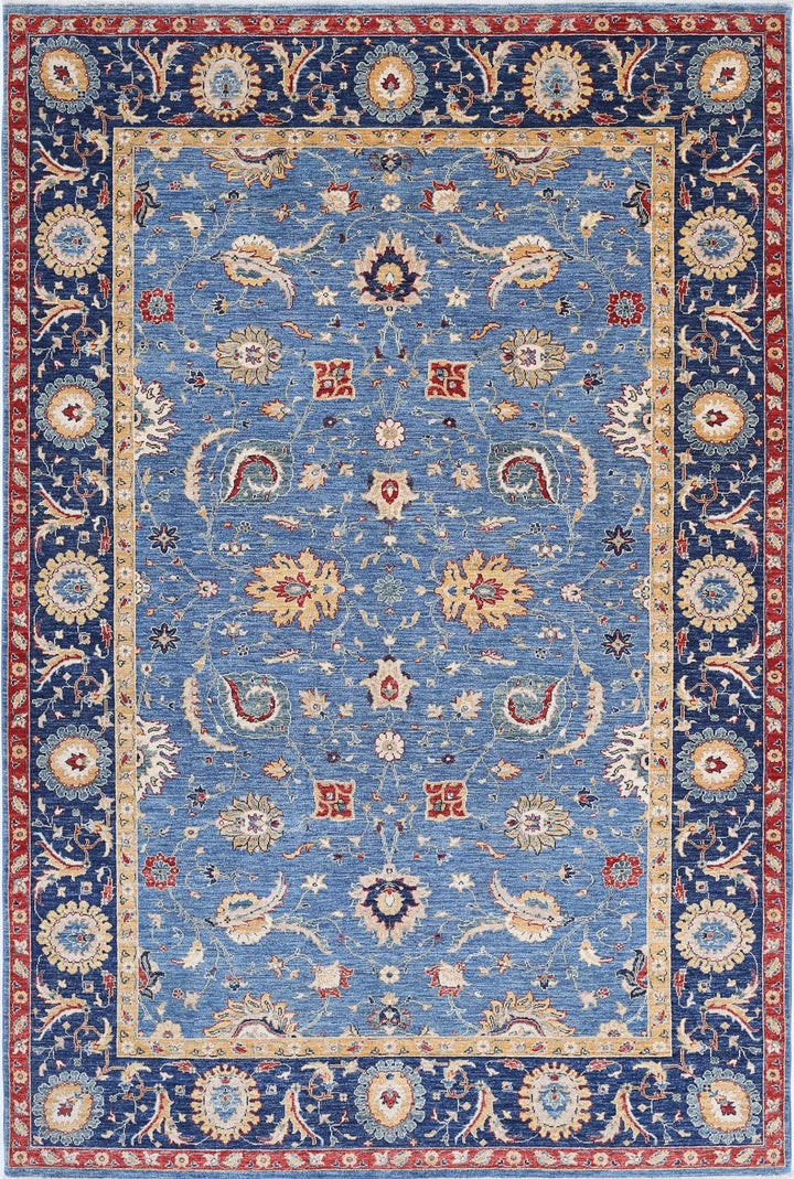 Blue Afghan Ziegler Rug 6' 6" x 9' 8" Hand-Knotted | No. AT59654