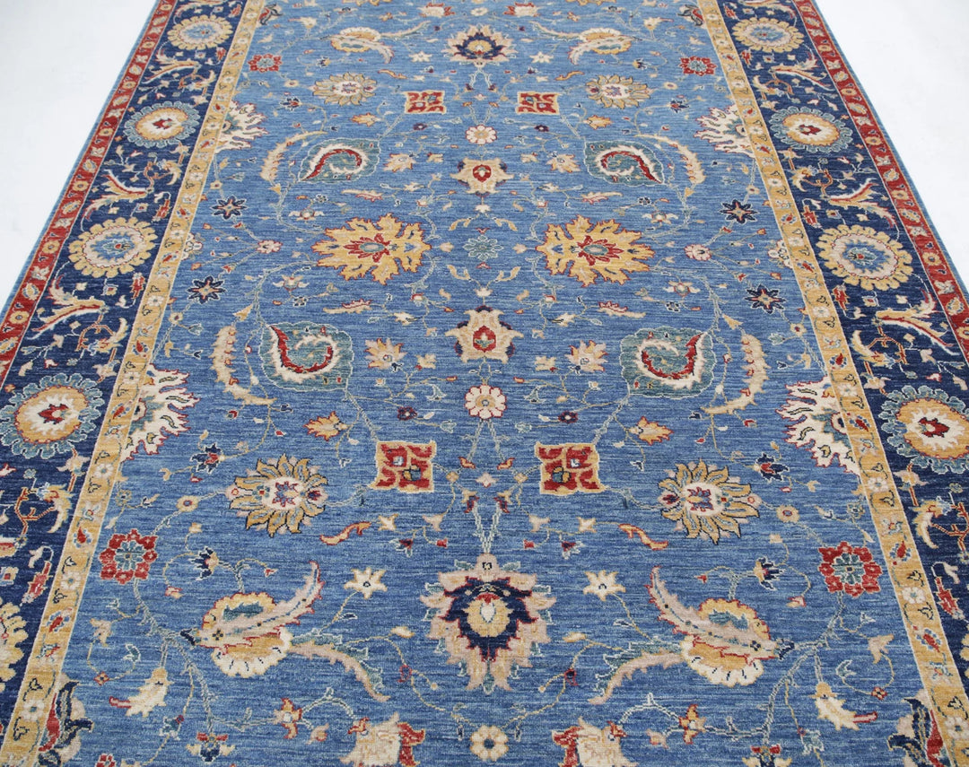 Blue Afghan Ziegler Rug 6' 6" x 9' 8" Hand-Knotted | No. AT59654