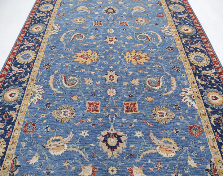 Blue Afghan Ziegler Rug 6' 6" x 9' 8" Hand-Knotted | No. AT59654