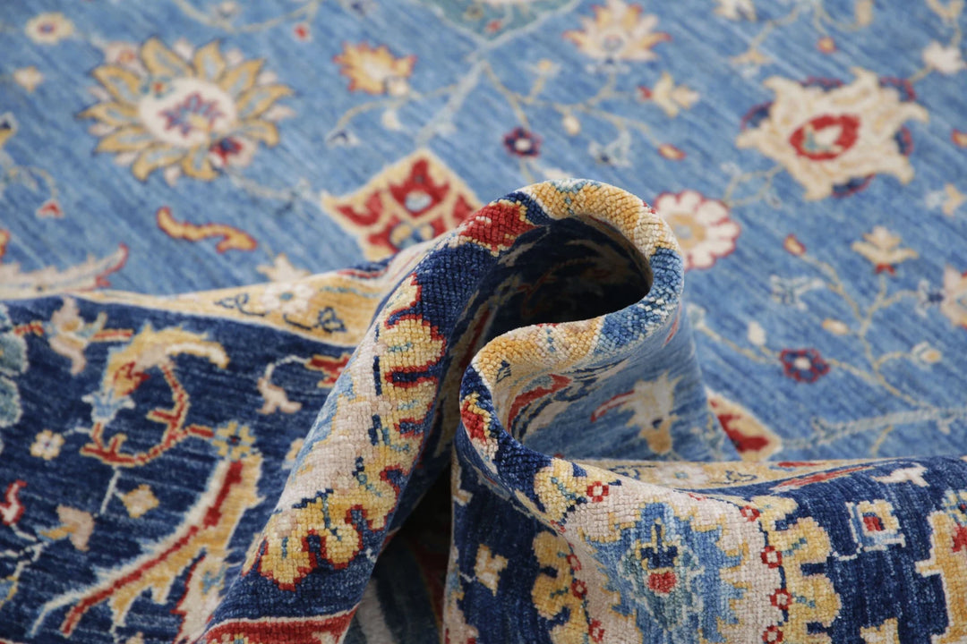 Blue Afghan Ziegler Rug 6' 6" x 9' 8" Hand-Knotted | No. AT59654