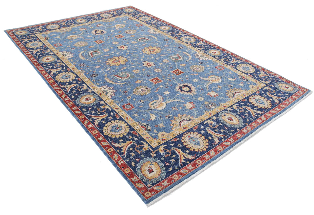 Blue Afghan Ziegler Rug 6' 6" x 9' 8" Hand-Knotted | No. AT59654