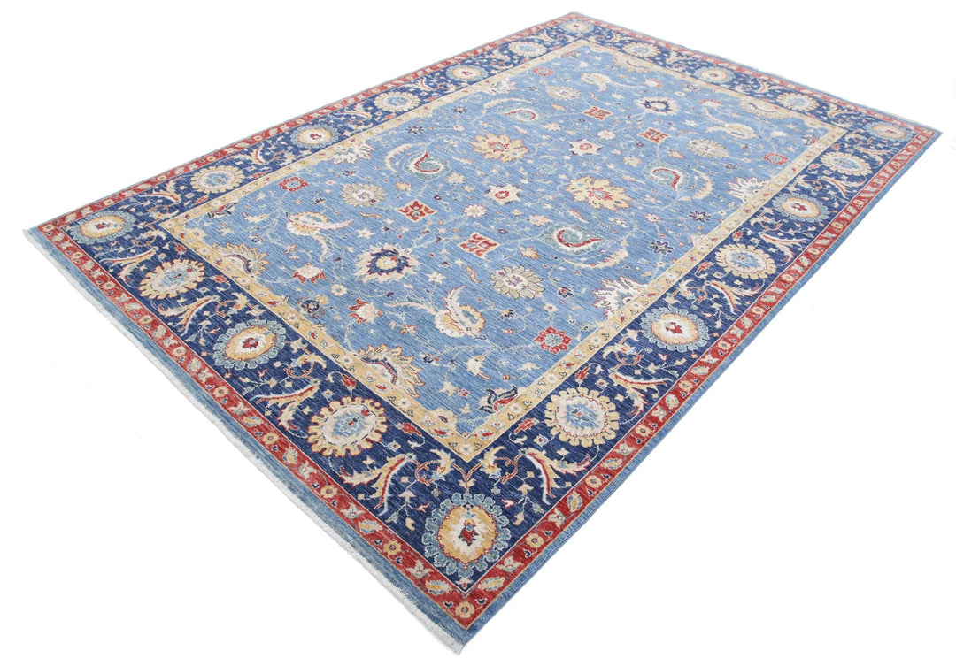 Blue Afghan Ziegler Rug 6' 6" x 9' 8" Hand-Knotted | No. AT59654