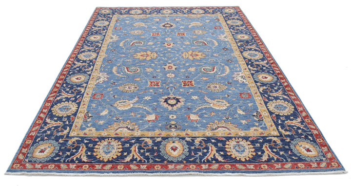 Blue Afghan Ziegler Rug 6' 6" x 9' 8" Hand-Knotted | No. AT59654