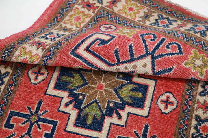 Afghan Kazak Rug 2' 5" x 4' 5" Hand-Knotted | No. AT59655
