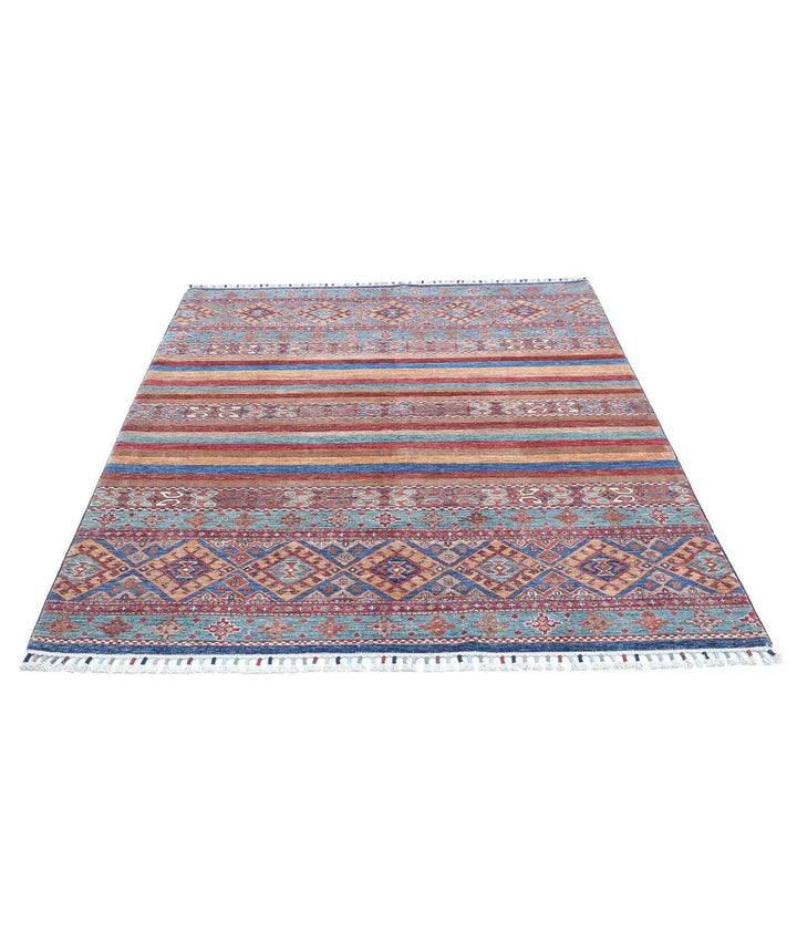 Afghan Khurjeen Rug 5' 0" x 6' 6" Hand-Knotted | No. AT59664
