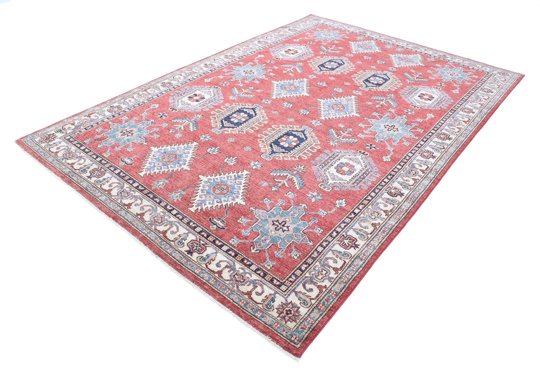 Afghan Royal Kazak Rug 6' 7" x 9' 8" Hand-Knotted | No. AT59773