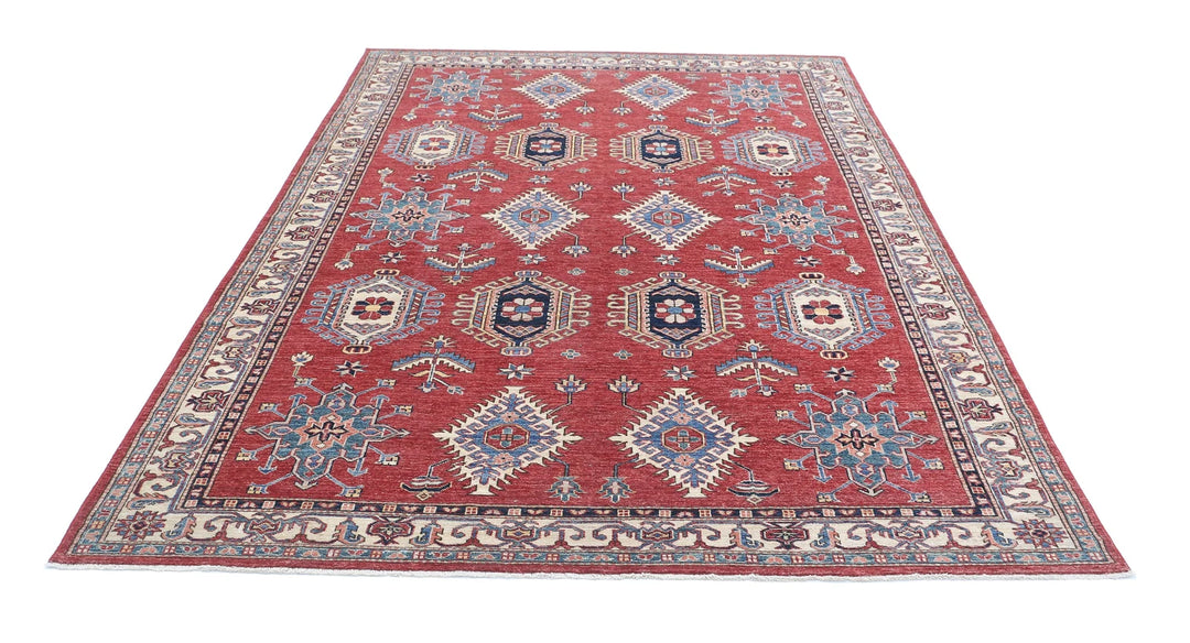 Afghan Royal Kazak Rug 6' 7" x 9' 8" Hand-Knotted | No. AT59773