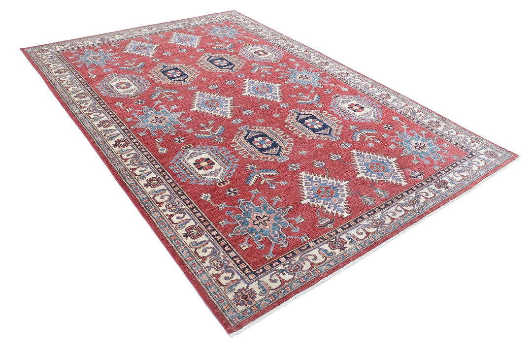 Afghan Royal Kazak Rug 6' 7" x 9' 8" Hand-Knotted | No. AT59773