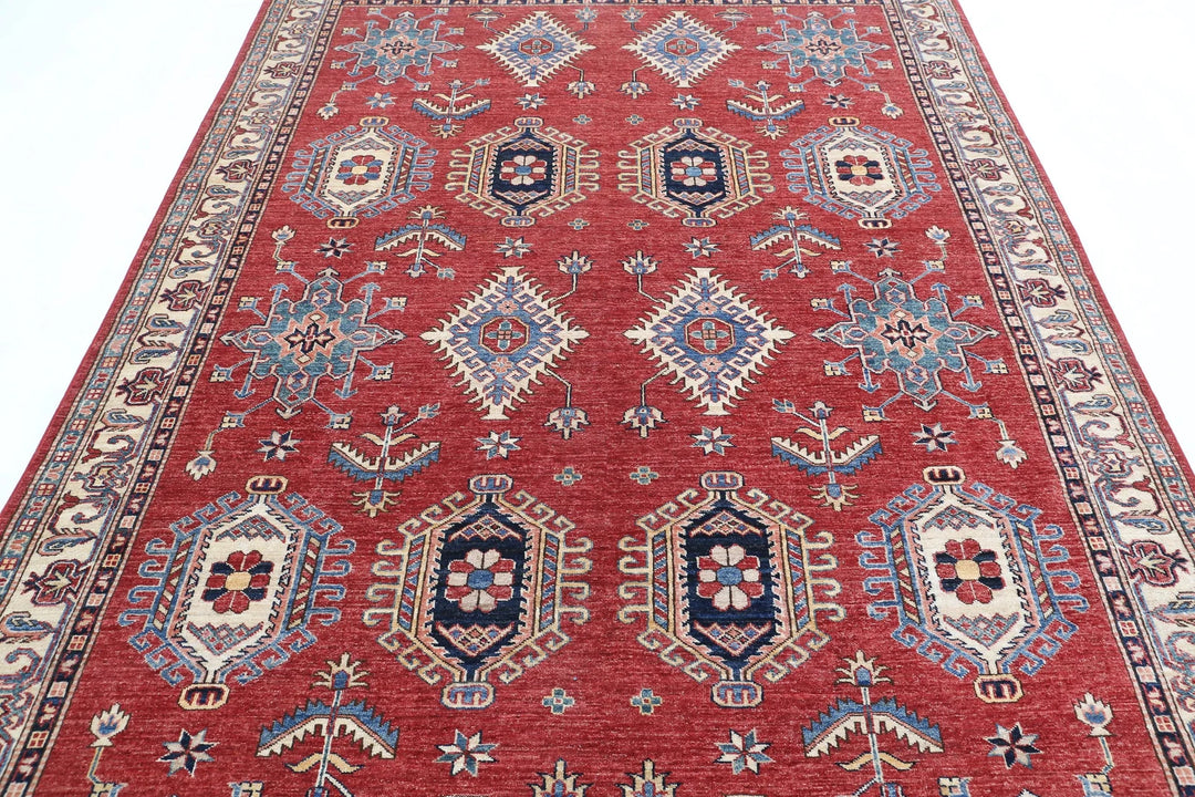 Afghan Royal Kazak Rug 6' 7" x 9' 8" Hand-Knotted | No. AT59773