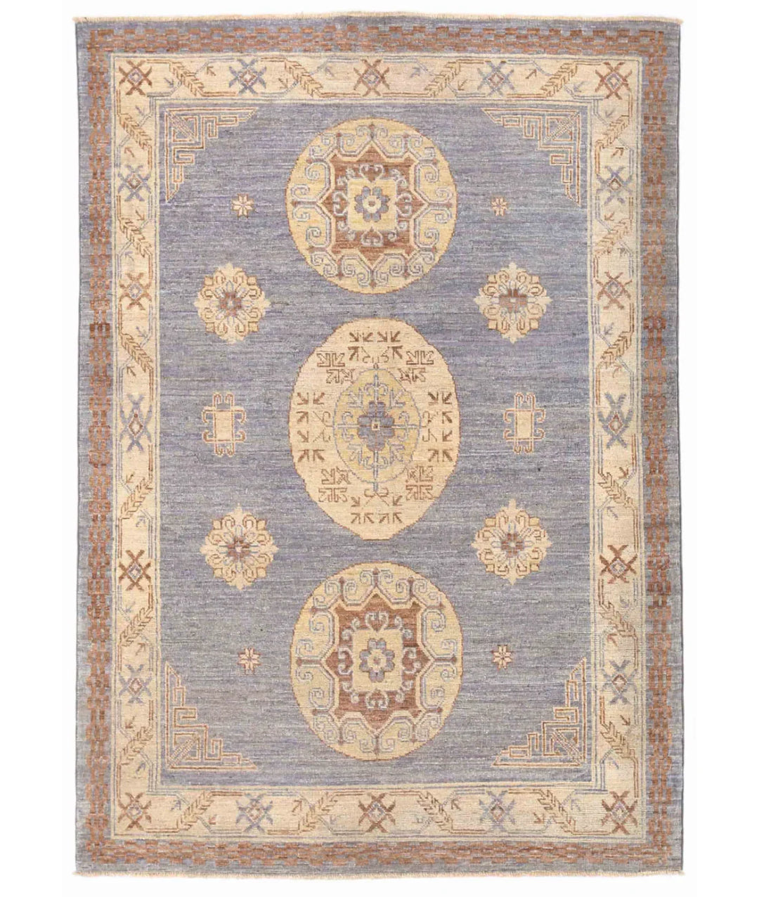 Grey Afghan Khotan Rug 4' 7" x 6' 5" Hand-Knotted | No. AT59873