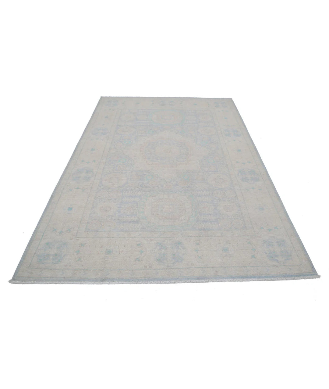 Blue Afghan Serenity Rug 6' 0" x 8' 6" Hand-Knotted | No. AT598771