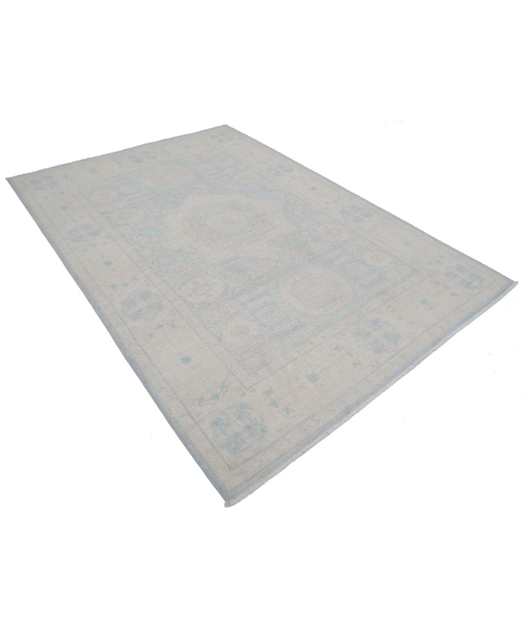 Blue Afghan Serenity Rug 6' 0" x 8' 6" Hand-Knotted | No. AT598771
