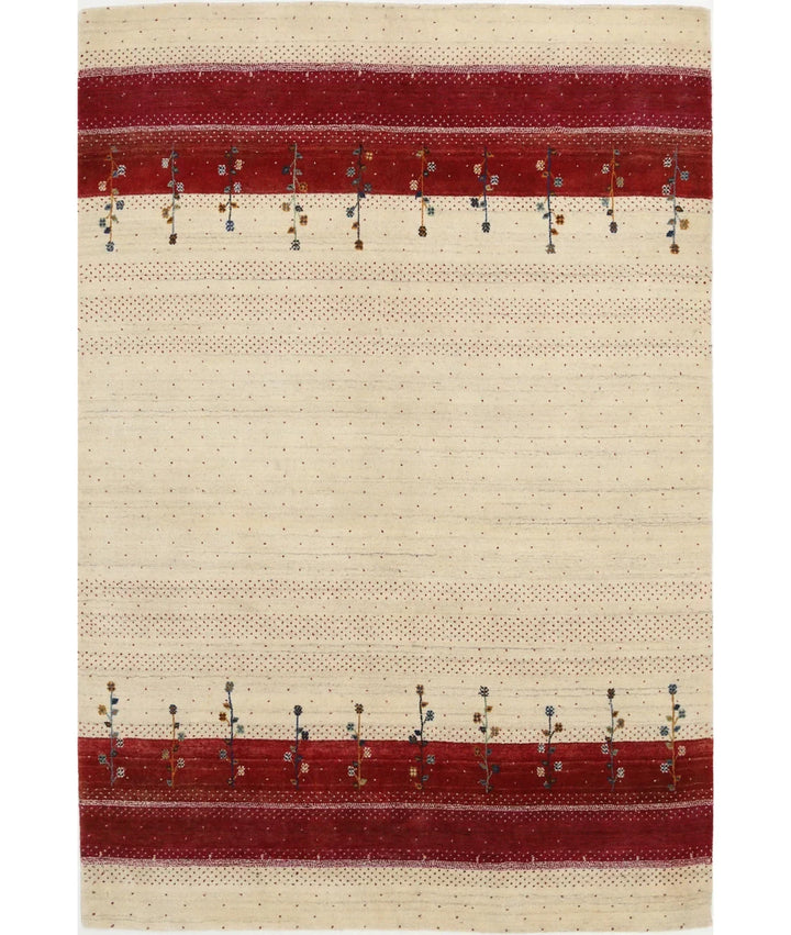 Ivory Indian Oriental Rug 5' 3" x 7' 7" Hand-Knotted | No. AT59977