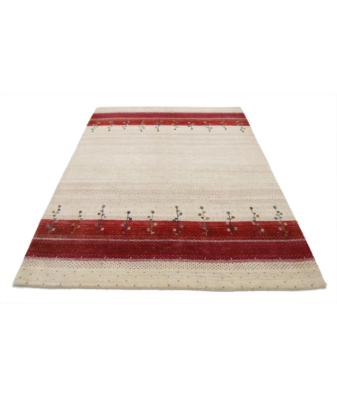 Ivory Indian Oriental Rug 5' 3" x 7' 7" Hand-Knotted | No. AT59977