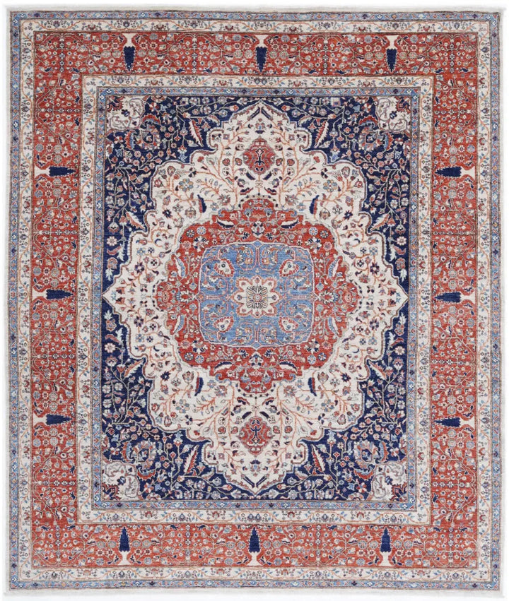 Ivory Afghan Heriz Rug 7' 10" x 9' 5" Hand-Knotted | No. AT60291