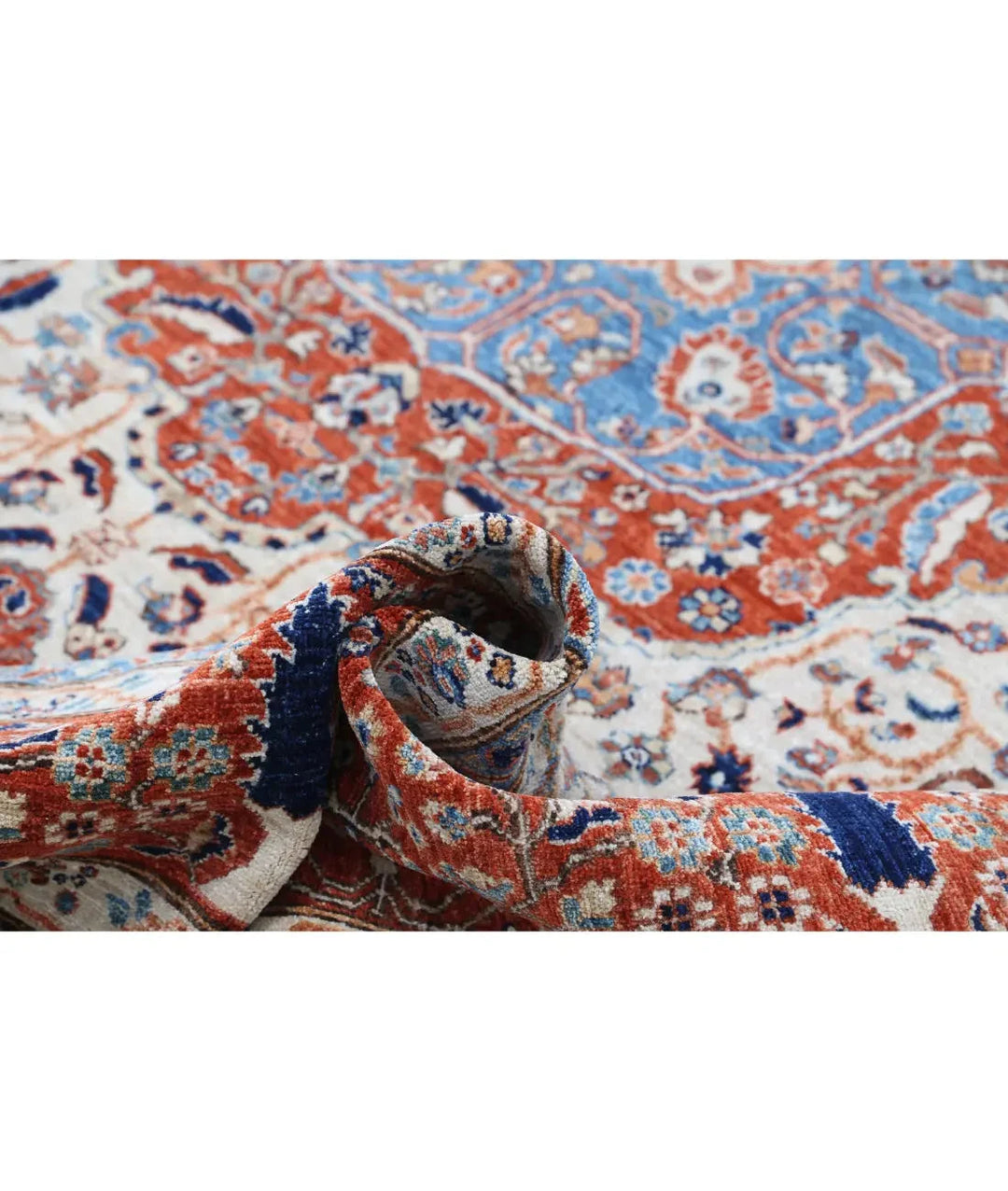 Ivory Afghan Heriz Rug 7' 10" x 9' 5" Hand-Knotted | No. AT60291