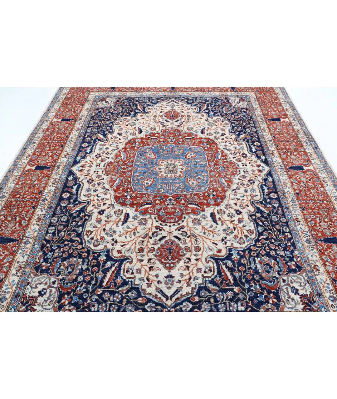 Ivory Afghan Heriz Rug 7' 10" x 9' 5" Hand-Knotted | No. AT60291