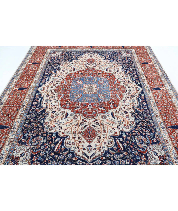 Ivory Afghan Heriz Rug 7' 10" x 9' 5" Hand-Knotted | No. AT60291