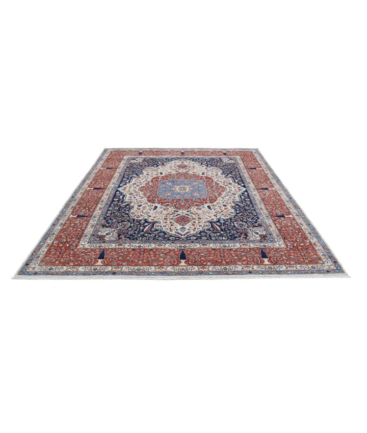 Ivory Afghan Heriz Rug 7' 10" x 9' 5" Hand-Knotted | No. AT60291
