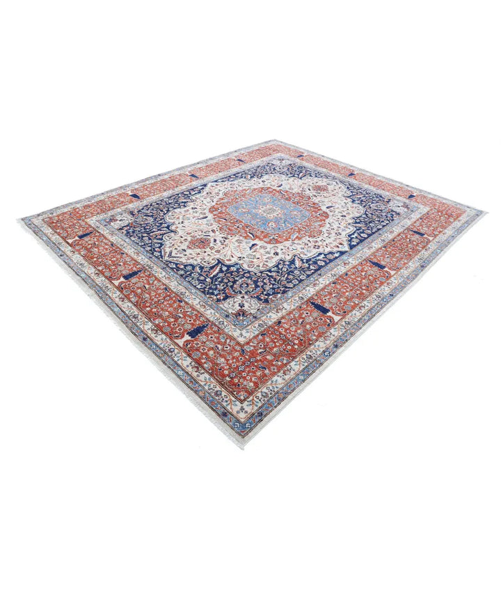 Ivory Afghan Heriz Rug 7' 10" x 9' 5" Hand-Knotted | No. AT60291