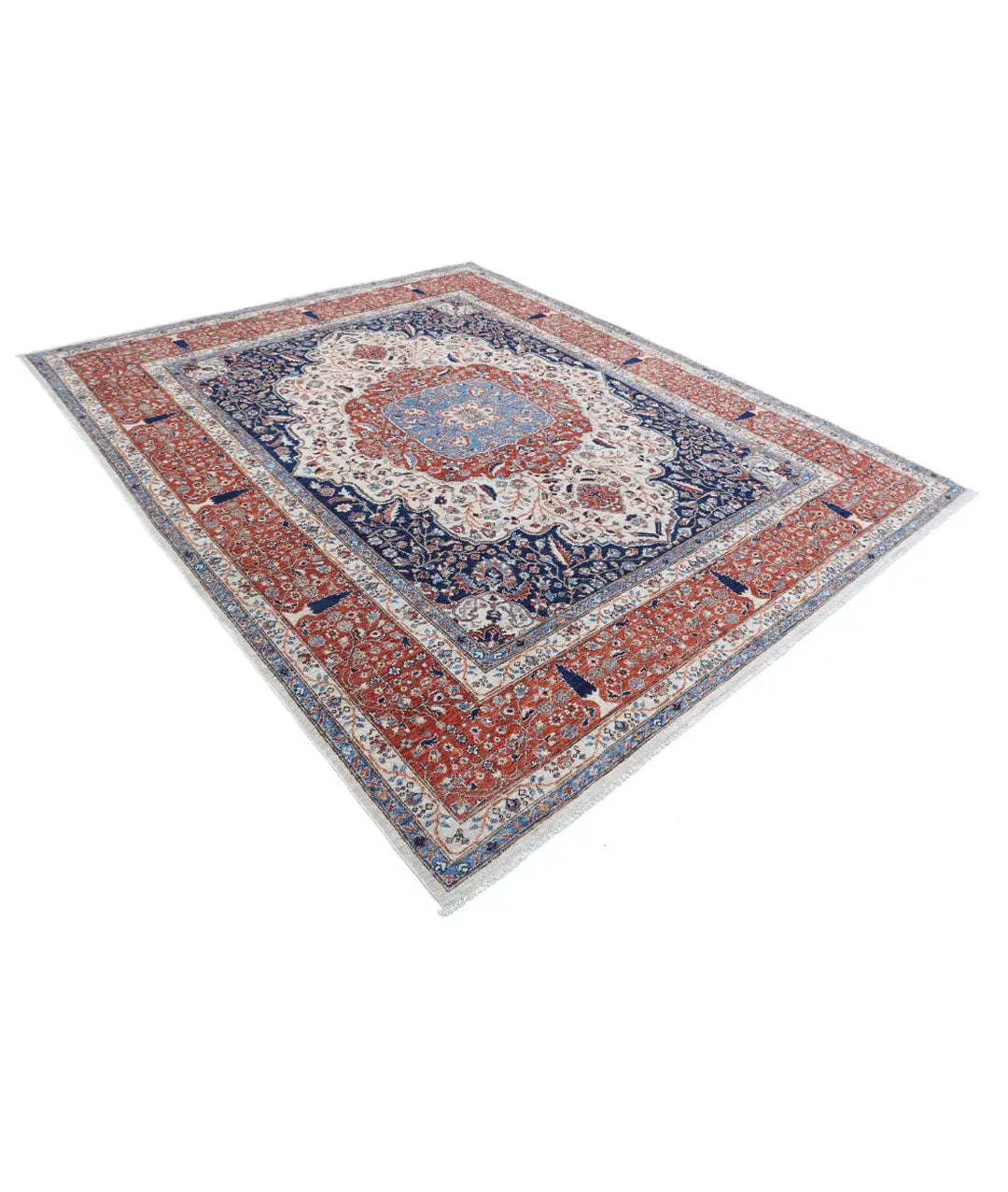 Ivory Afghan Heriz Rug 7' 10" x 9' 5" Hand-Knotted | No. AT60291