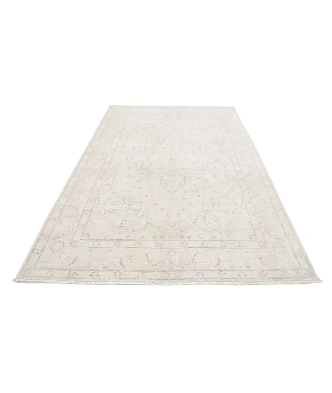 Ivory Afghan Serenity Rug 5' 11" x 9' 4" Hand-Knotted | No. AT60319