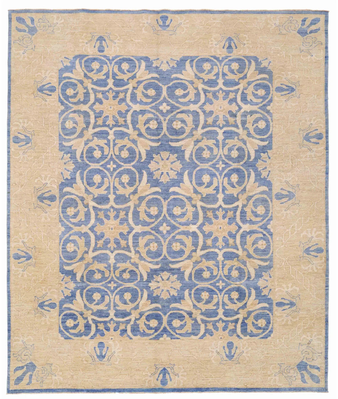 Blue Afghan Oriental Rug 7' 9" x 9' 7" Hand-Knotted | No. AT60402