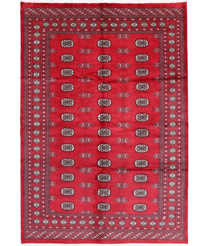 Red Pakistani Bokhara Rug 6' 1" x 8' 11" Hand-Knotted | No. AT60452