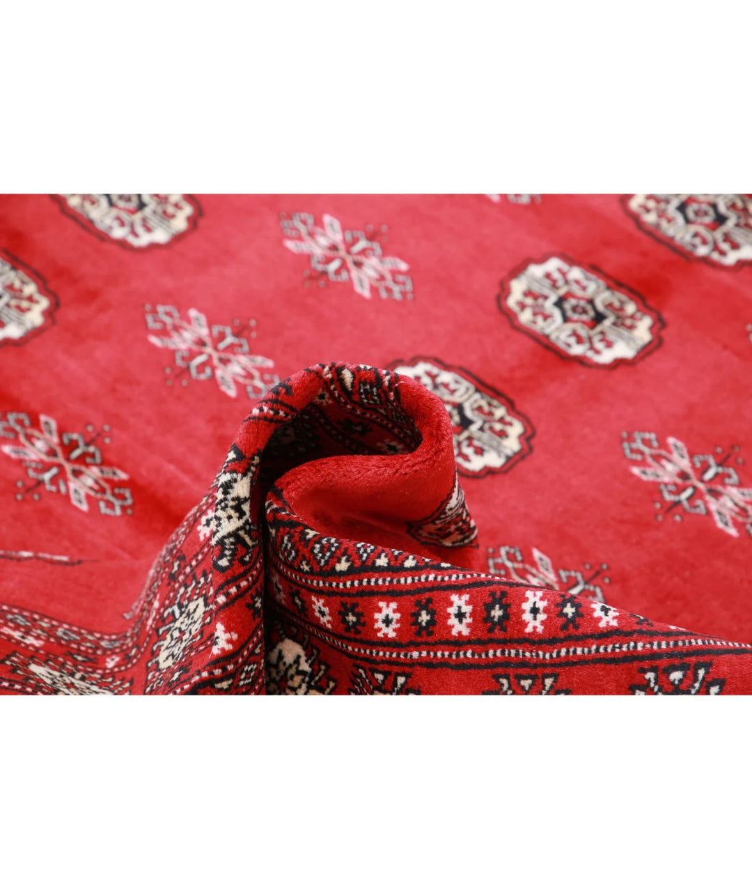 Red Pakistani Bokhara Rug 6' 1" x 8' 11" Hand-Knotted | No. AT60452