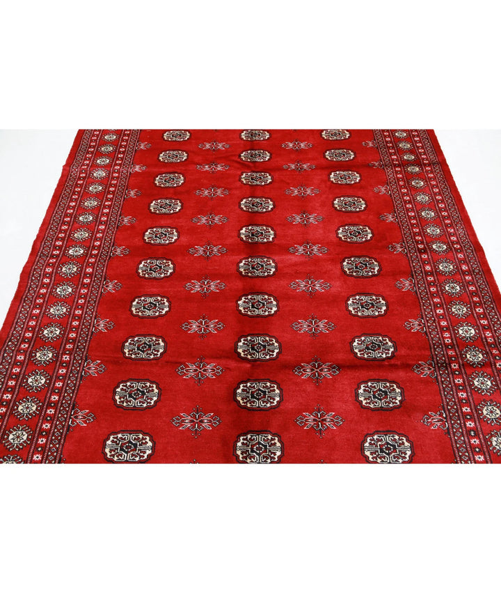 Red Pakistani Bokhara Rug 6' 1" x 8' 11" Hand-Knotted | No. AT60452