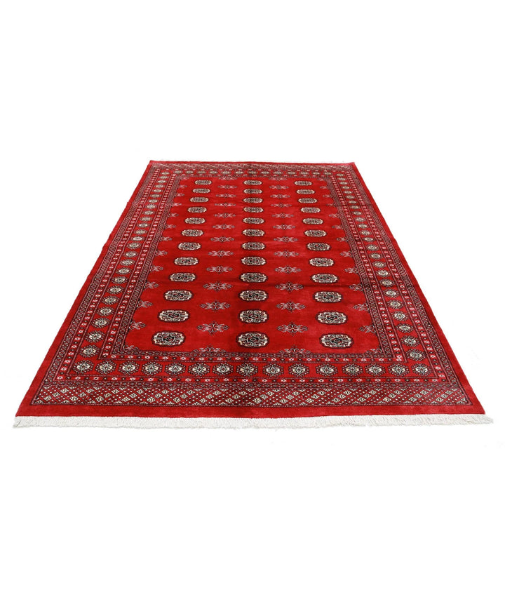 Red Pakistani Bokhara Rug 6' 1" x 8' 11" Hand-Knotted | No. AT60452
