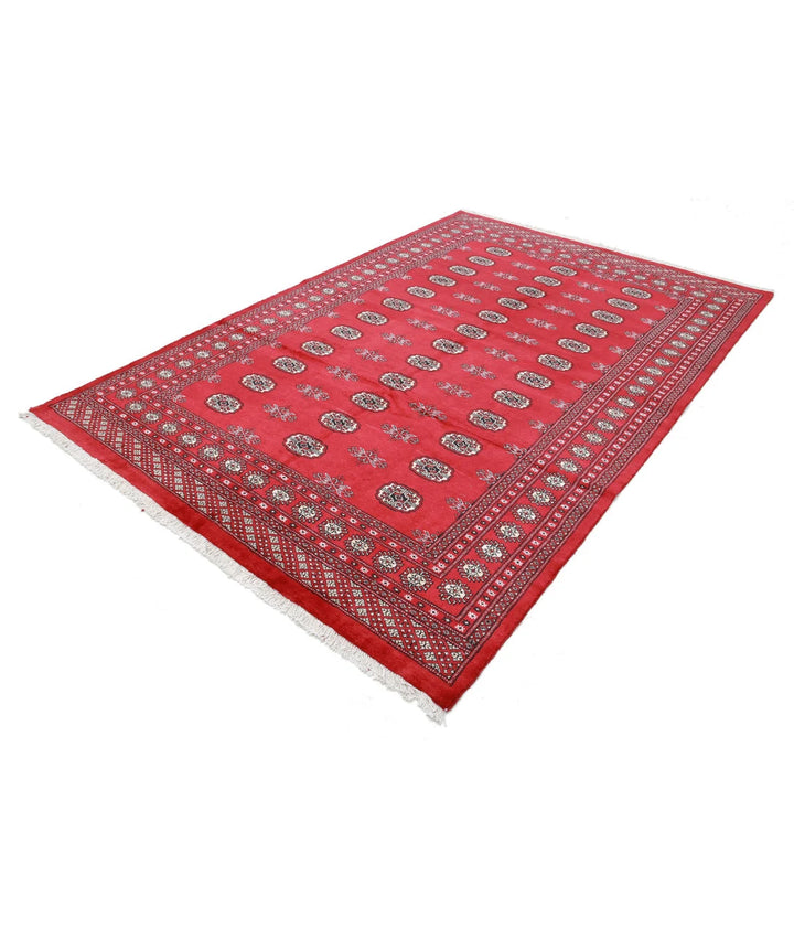 Red Pakistani Bokhara Rug 6' 1" x 8' 11" Hand-Knotted | No. AT60452