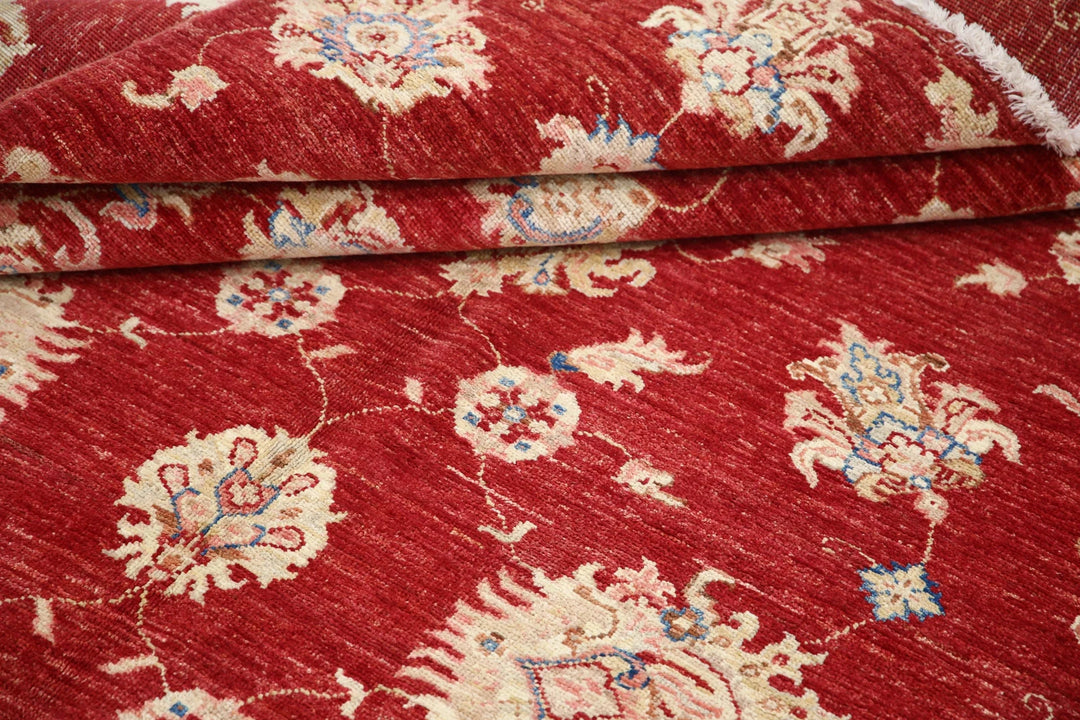 Red Afghan Ziegler Rug 5' 7" x 7' 9" Hand-Knotted | No. AT60509
