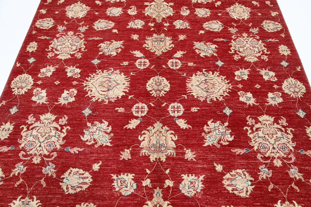 Red Afghan Ziegler Rug 5' 7" x 7' 9" Hand-Knotted | No. AT60509